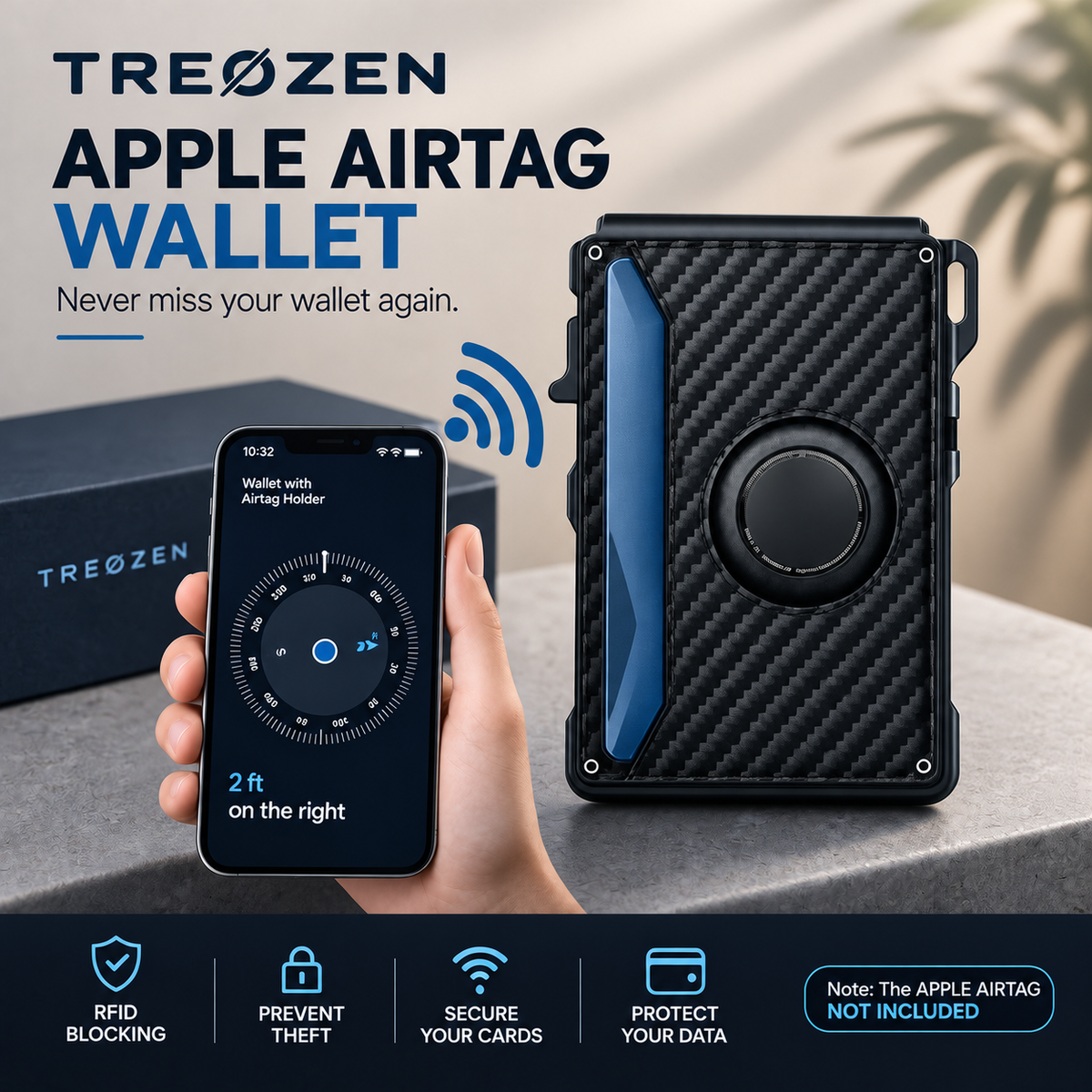 TREOZEN Smart AirTag Wallet – Slim RFID Blocking Pop-Up Card Holder