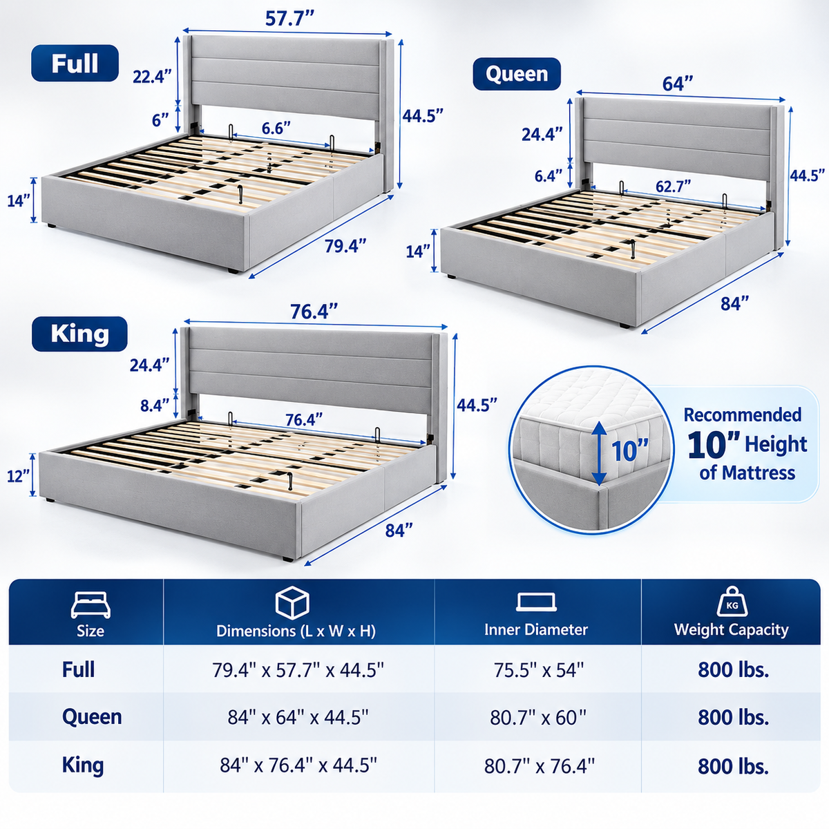 TREOZEN™ Hydraulic Lift-Up Storage Bed