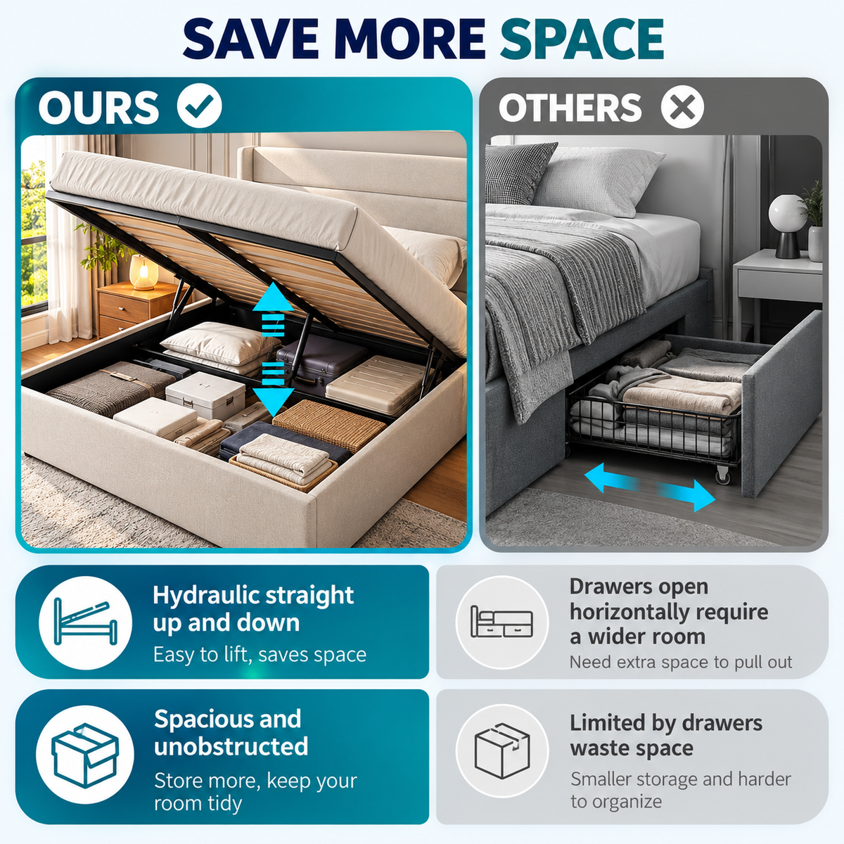 TREOZEN™ Hydraulic Lift-Up Storage Bed