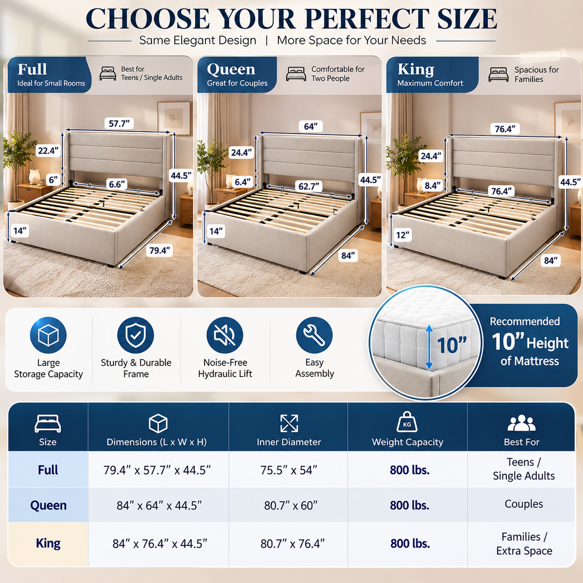 TREOZEN™ Hydraulic Lift-Up Storage Bed
